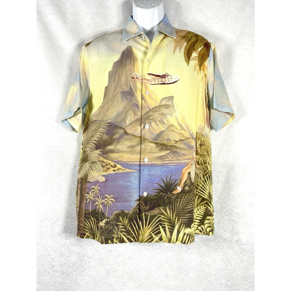 Tori Richard Shirt‎ Men's M Beige Blue Button Up Short Sleeve Aloha Hawaiian New